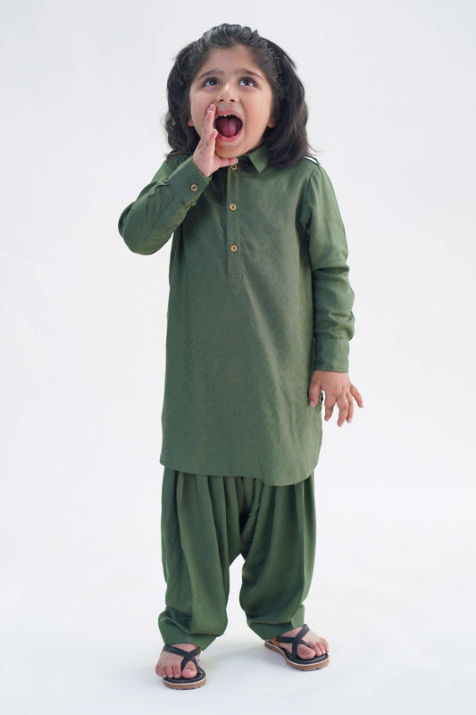 Boy Zigzag Pathani Set-Green