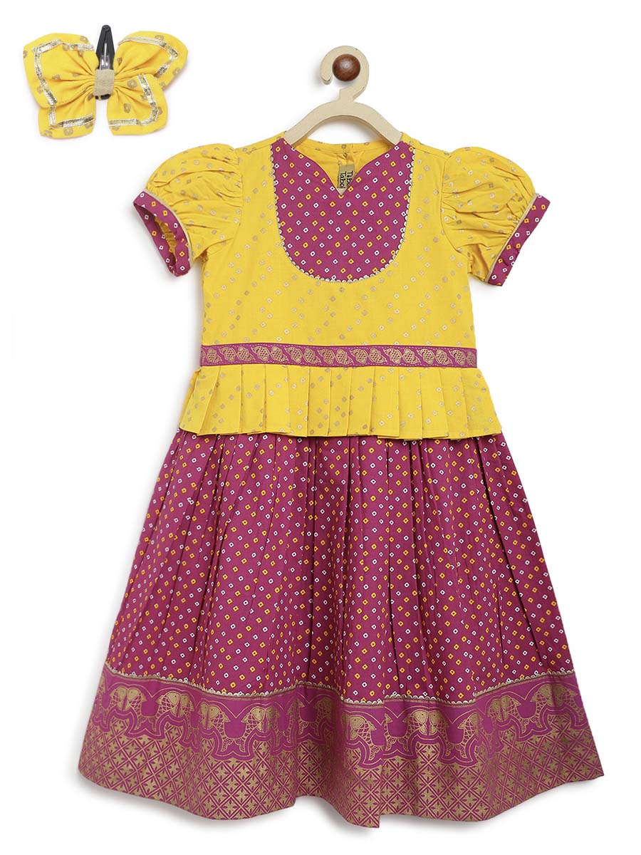 Girl Bandhani Pattu Pavdai-Purple