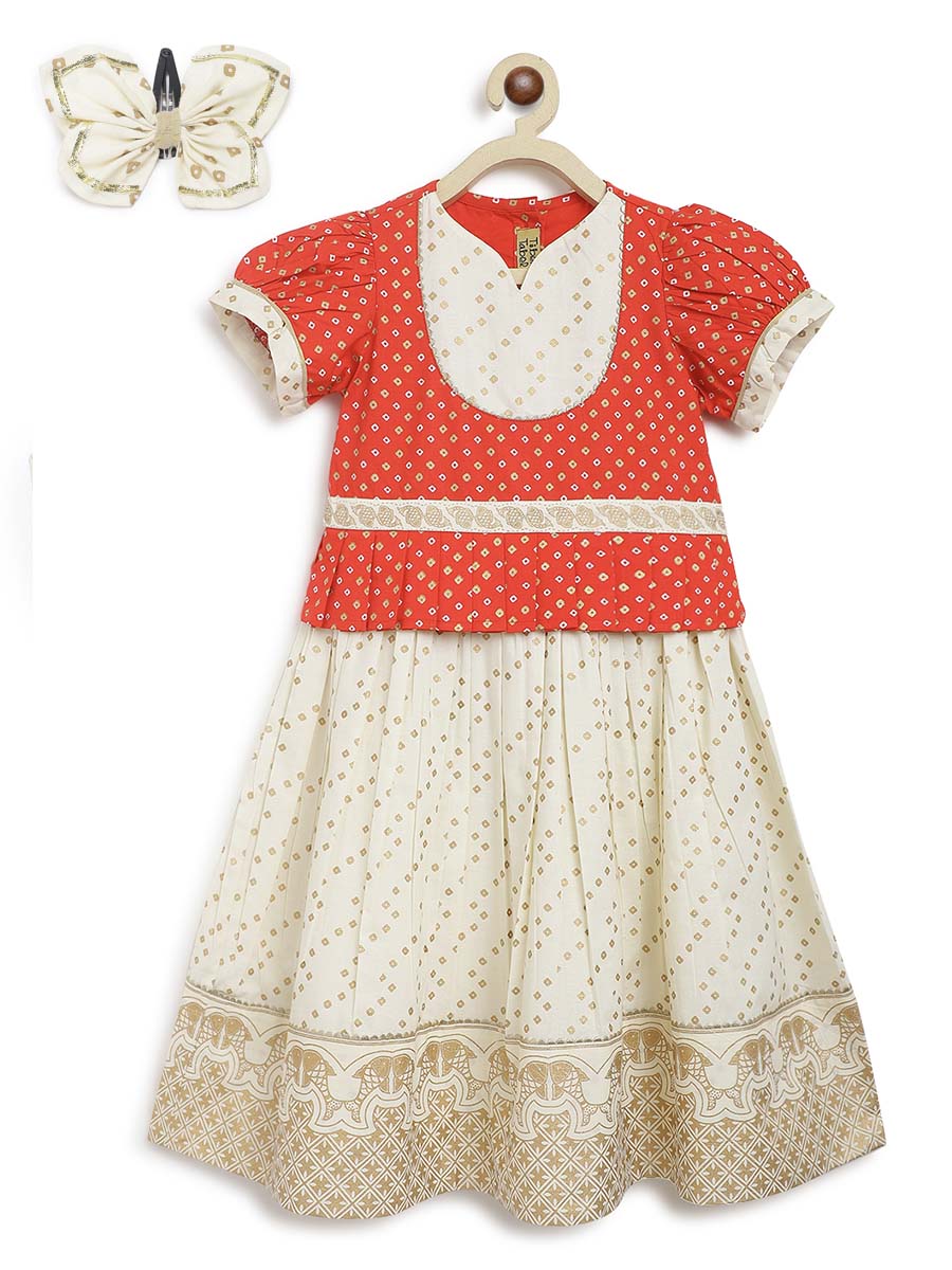 Girl Bandhani Pattu Pavdai-Red - Image 4