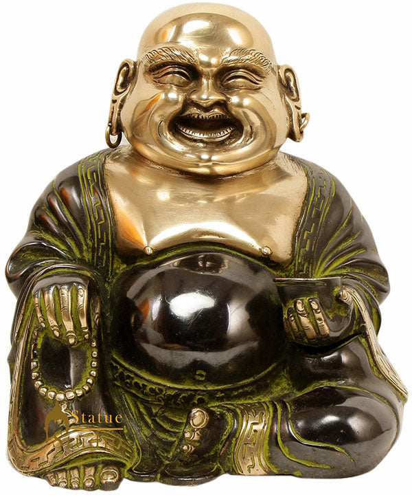 Brass Sitting Happy Laughing Buddha Statue Fengshui Vastu Showpiece 9 Inch - Image 2