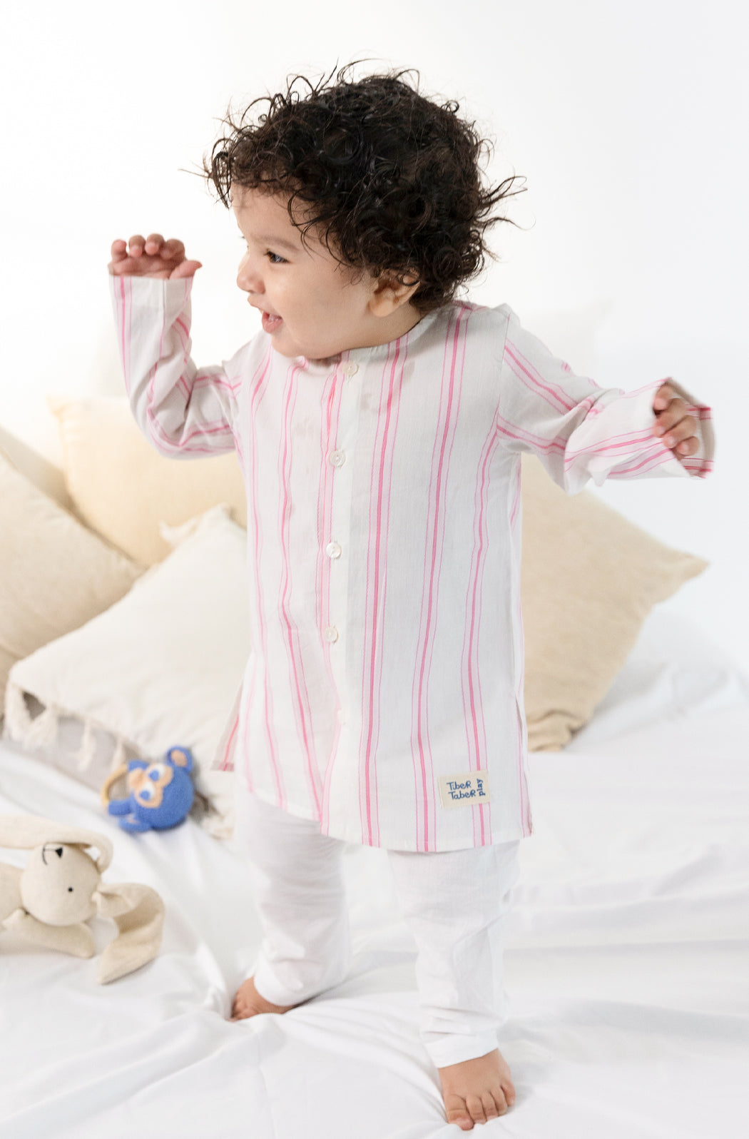 Pink Stripes Baby Kurta Set - Image 4