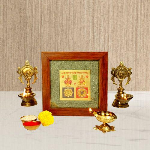 2D Yantra - Frame of Four - Shree Sampoorna Laxmi Ganesh Yantra - Pyrite Dust frame - Eco-friendly - Sama Homes