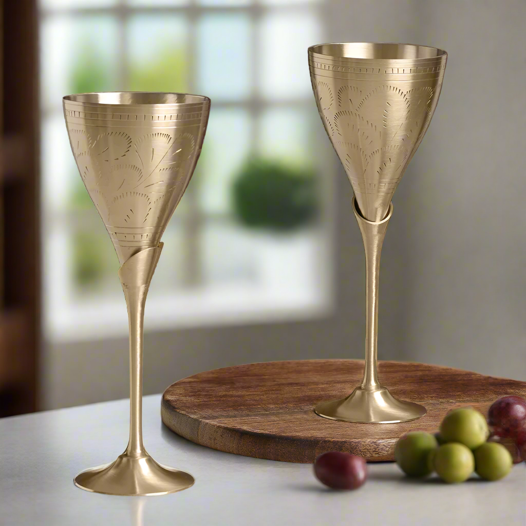 High Quality Brass Goblet Set or Wine Glasses | Set of 4 Pcs - Image 3