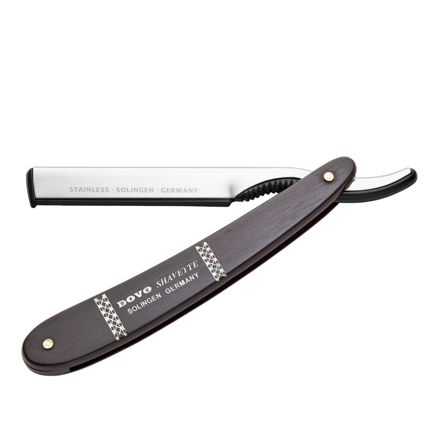 Dovo Shavette, Stainless Steel with Ebony Wood Handle & Lazer Silver Inlay