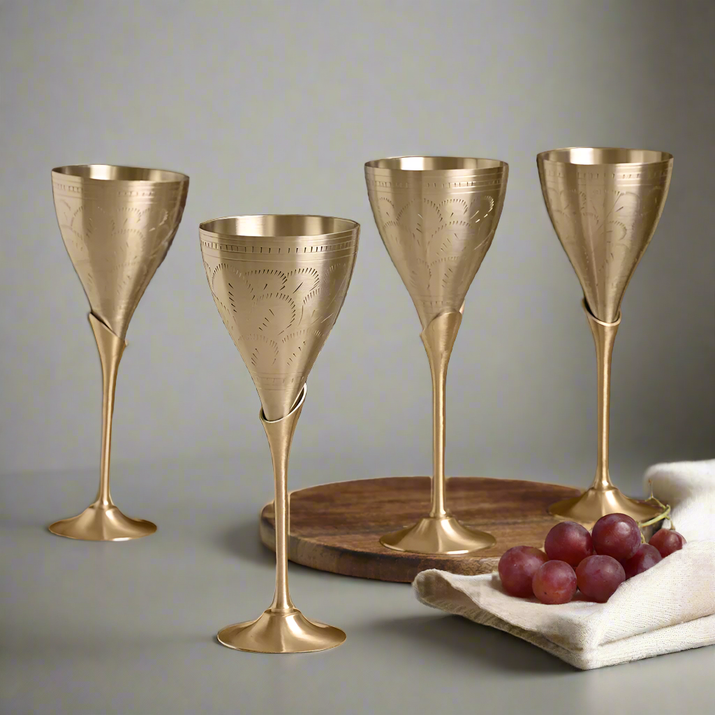 High Quality Brass Goblet Set or Wine Glasses | Set of 4 Pcs