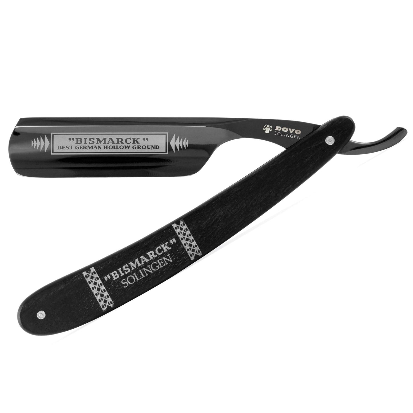 Dovo Straight Razor, "Bismarck" 6/8", Carbon Steel, Full Hollow Grind, Black Pakkawood Handle