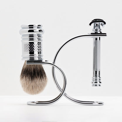 Merkur Shaving Set with MK-39001 Razor, Silver Tip Badger Brush and Curved 3-piece Stand, Chrome by Merkur - Gift Sets & Kits (View 4)
