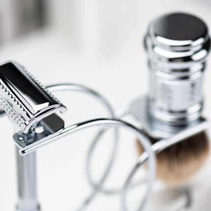 Merkur Shaving Set with MK-39001 Razor, Silver Tip Badger Brush and Curved 3-piece Stand, Chrome by Merkur - Gift Sets & Kits (View 3)