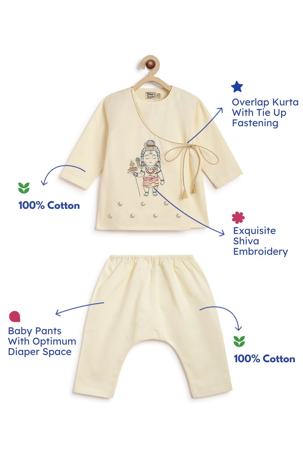 Shiv Baby Kurta Pyjama Set - Cream - Image 3