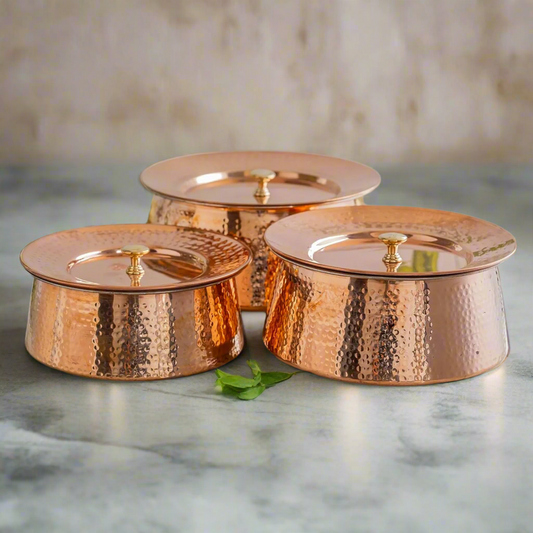High Quality Pure Copper Biryani Handi Set of 3 Pcs With Lid