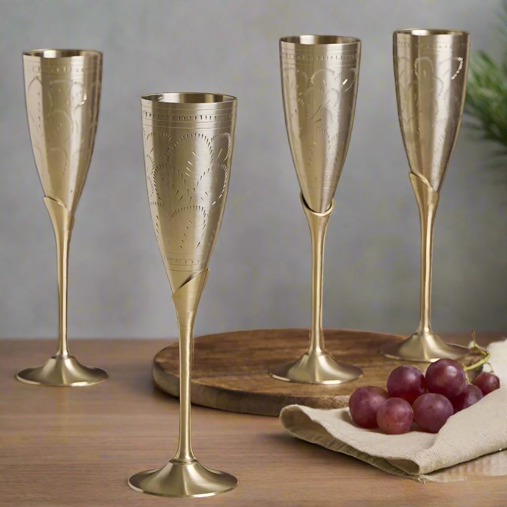 Brass Goblet Set or Long Wine Glasses | Set of 4 Pcs - Eco-friendly - Sama Homes