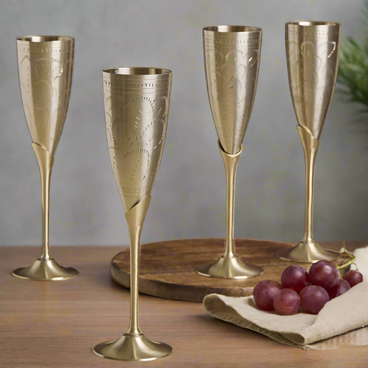 Brass Goblet Set or Long Wine Glasses | Set of 4 Pcs