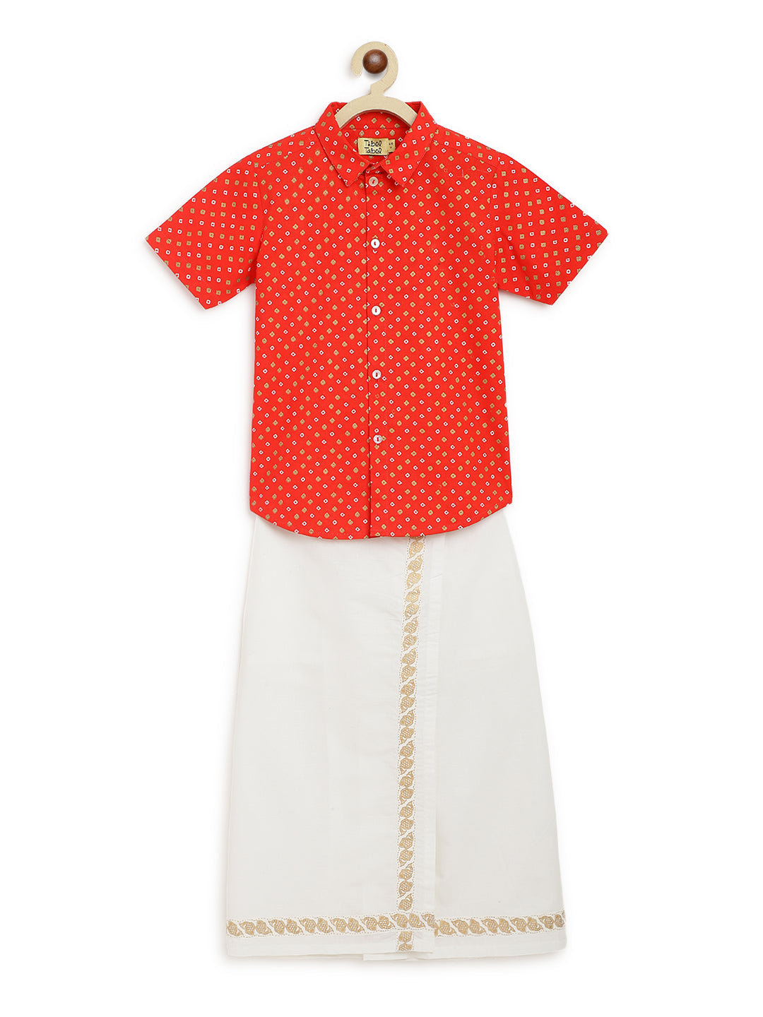 2 Pc Mundu Dhoti Shirt Set-Red