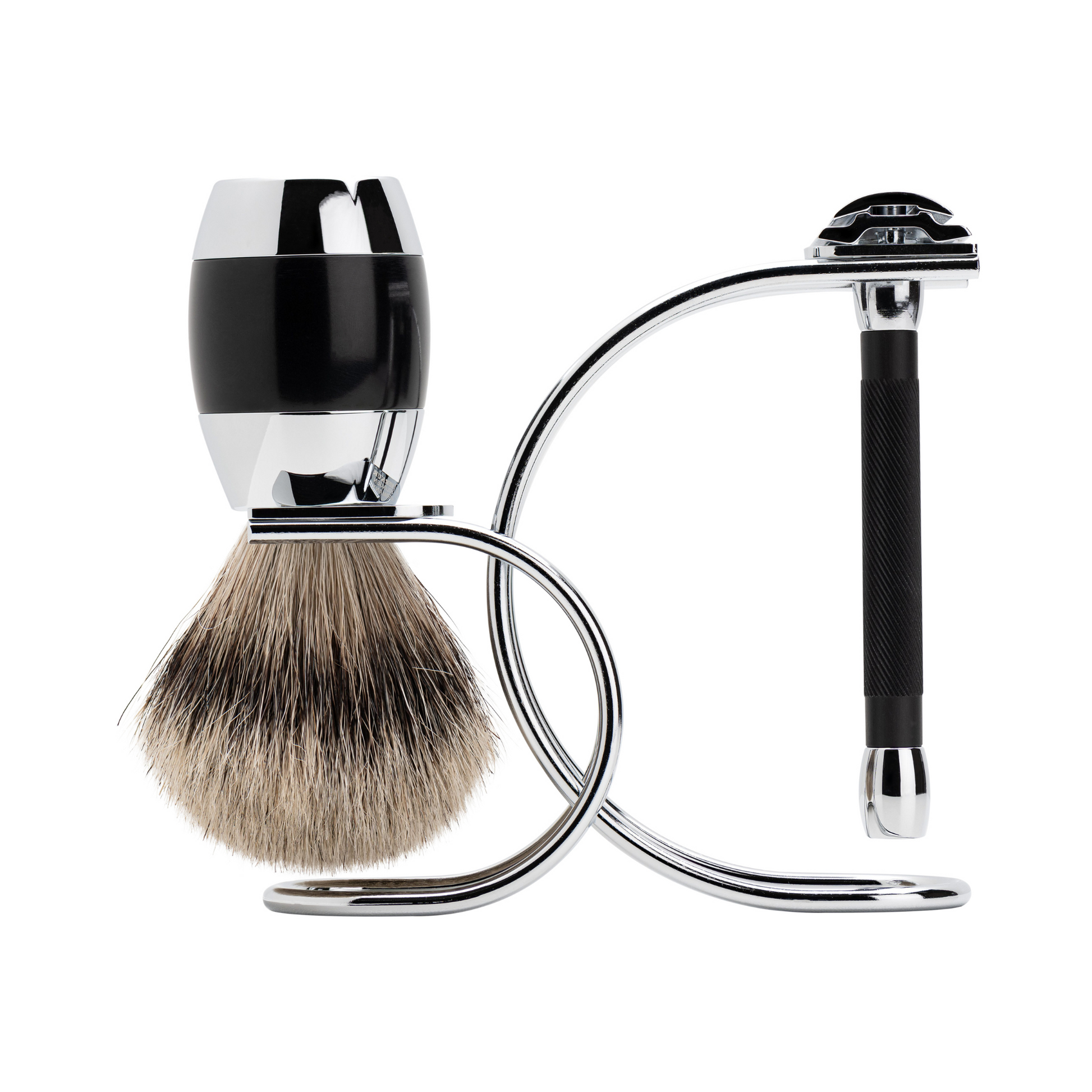 Merkur 3081 - 3pcs Shaving Set, Twin Color Black, Bright Chrome Finish - Image 2