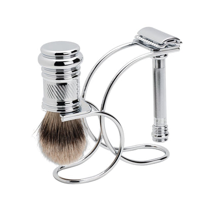 Merkur Shaving Set with MK-38001 Razor, Silver Tip Badger Brush and Curved 3-piece Stand, Chrome by Merkur - Gift Sets & Kits (View 3)