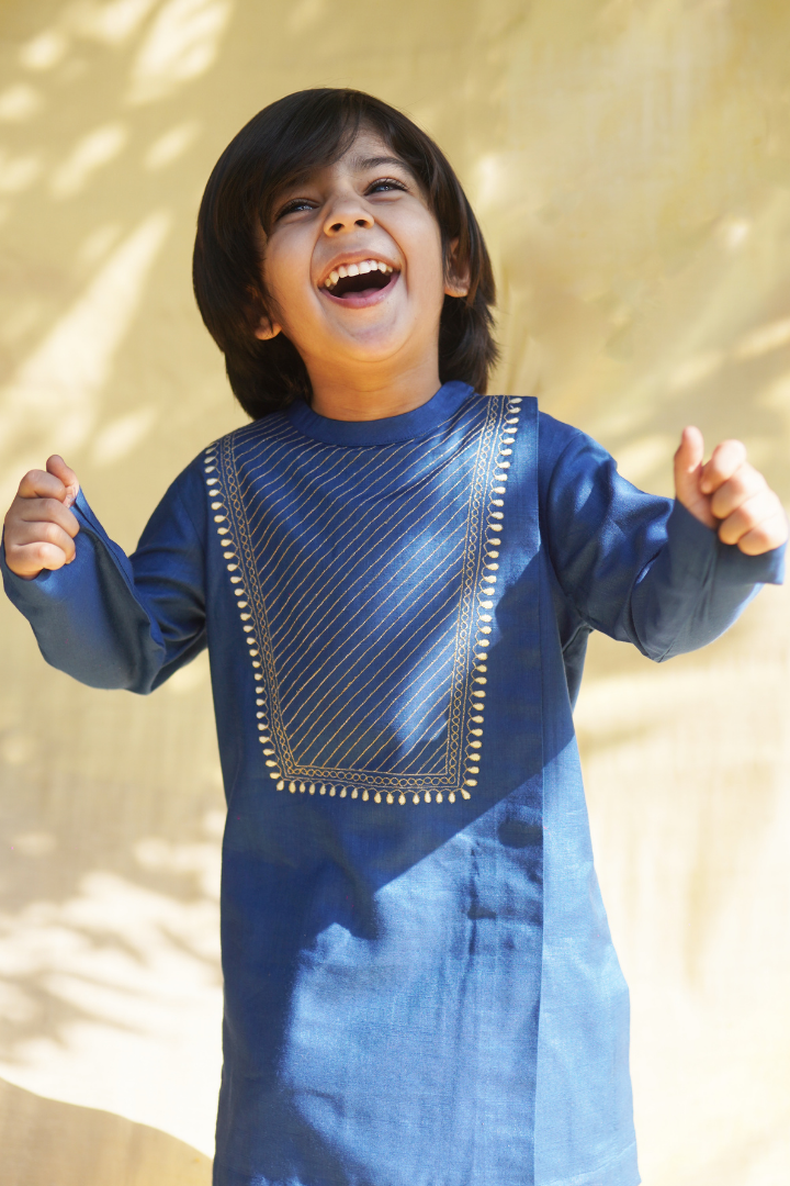 Boys Silk Blue Dhoti Set