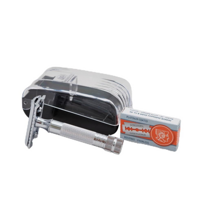 Merkur 34C 2-Piece DE Safety Razor, Closed Comb, Knurled Extra Thick Handle (HD), Chrome, in Hard Plastic Case with 10 Blades by Merkur - Gift Sets & Kits (View 2)