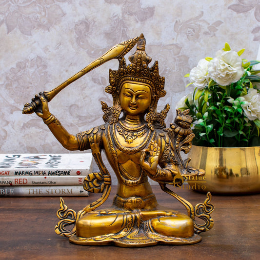 Brass Buddhism Goddess Manjushri Statue For Home Docor Showpiece 11"