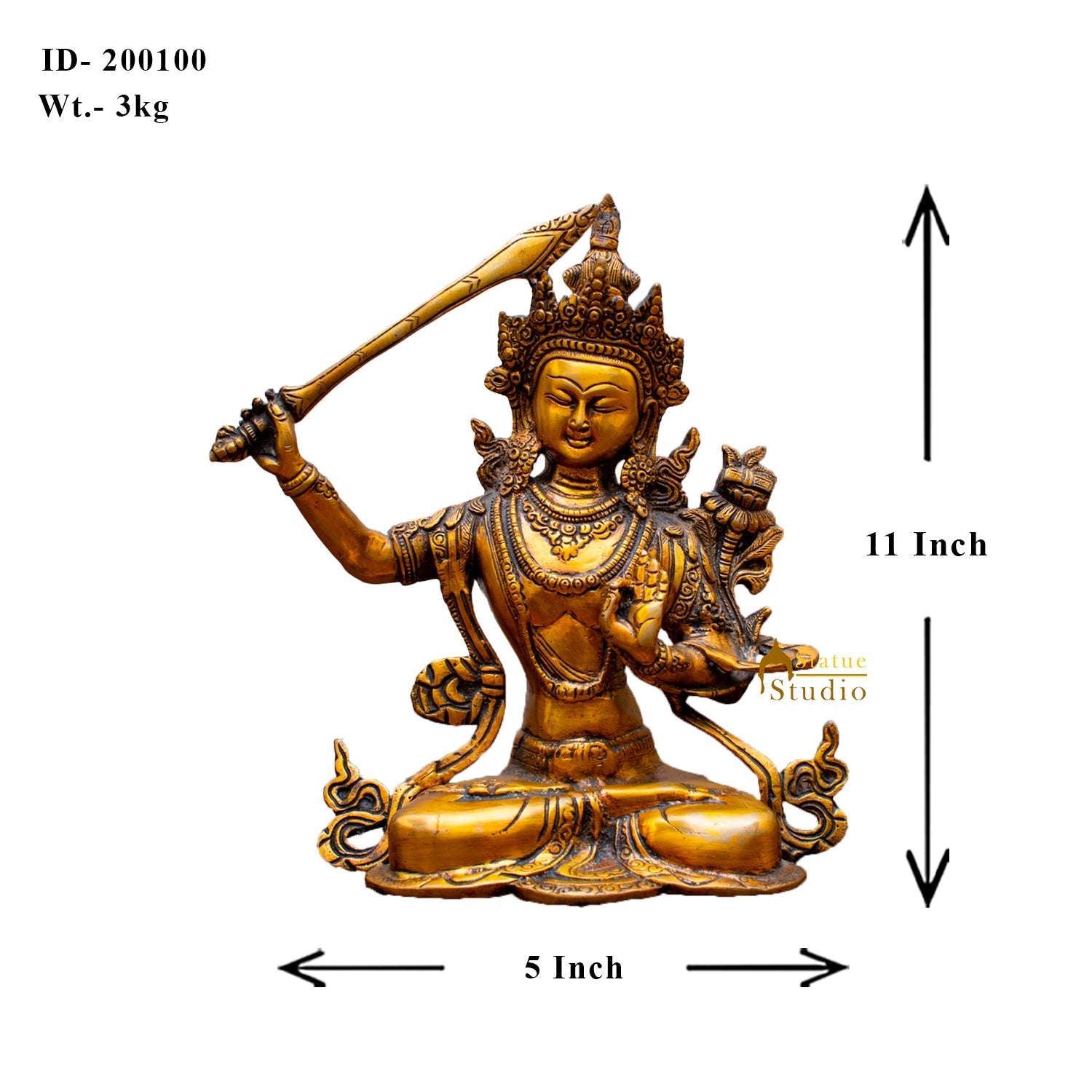 Brass Buddhism Goddess Manjushri Statue For Home Docor Showpiece 11" - Image 6