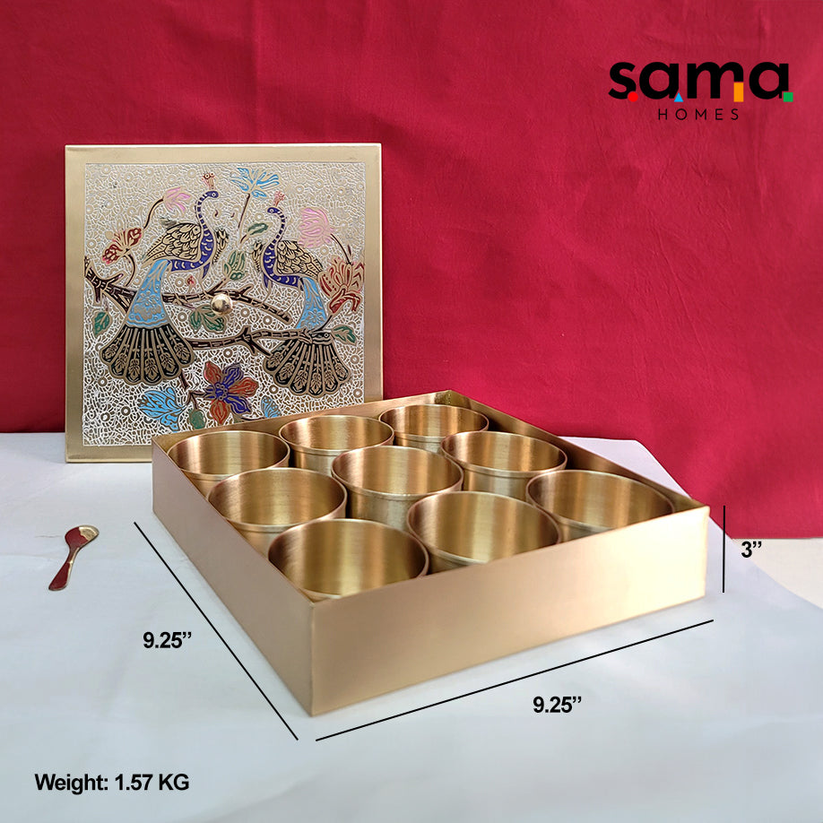 Sama Homes Brass Square Spice Box 9 Inches