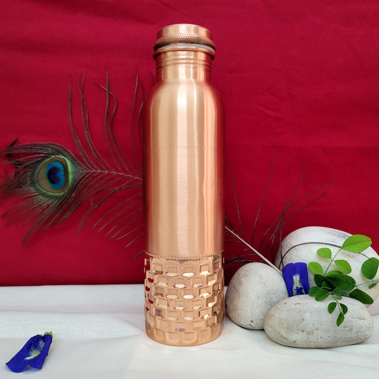 100% Pure Certified Copper Water Bottle – Half Hammered Design (950ML)