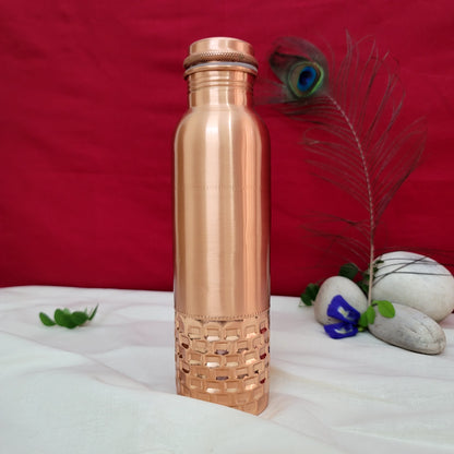 100% Pure Certified Copper Water Bottle – Half Hammered Design (950ML) by SAMA Homes - Copper Bottle (View 3)