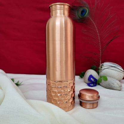 100% Pure Certified Copper Water Bottle – Half Hammered Design (950ML) by SAMA Homes - Copper Bottle (View 4)