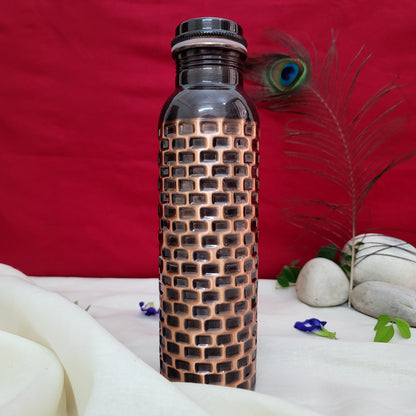 Pure Copper Water Bottle Antique Brick Design Capacity 1000ML by SAMA Homes - Copper Antique Bottle (View 7)