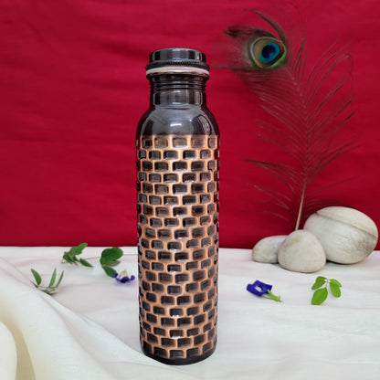 Pure Copper Water Bottle Antique Brick Design Capacity 1000ML by SAMA Homes - Copper Antique Bottle (View 3)