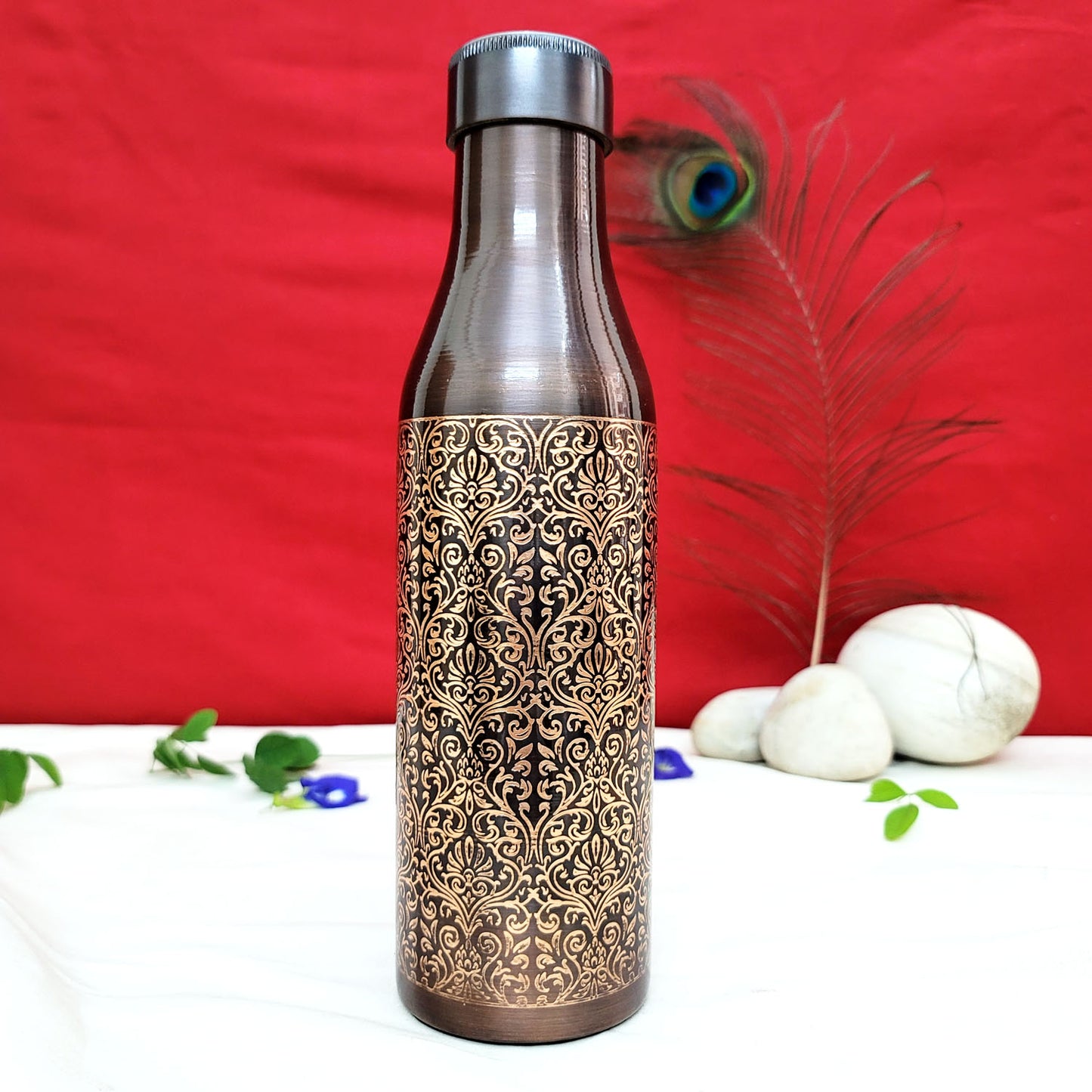 Pure Copper Water Bottle Black Antique Design With Beautiful Looks Capacity 1000ML