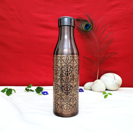 Pure Copper Water Bottle Black Antique Design With Beautiful Looks Capacity 1000ML