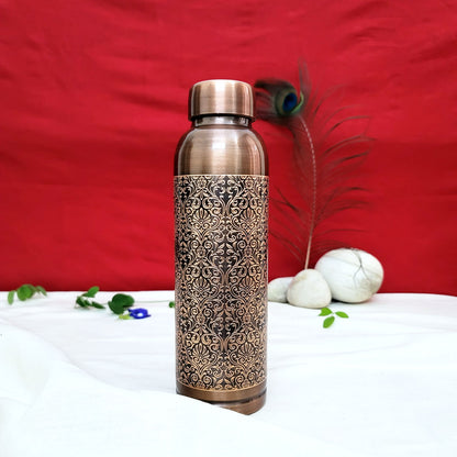 Pure Copper Water Bottle Milton Antique Engraved Design Capacity 1 Litre