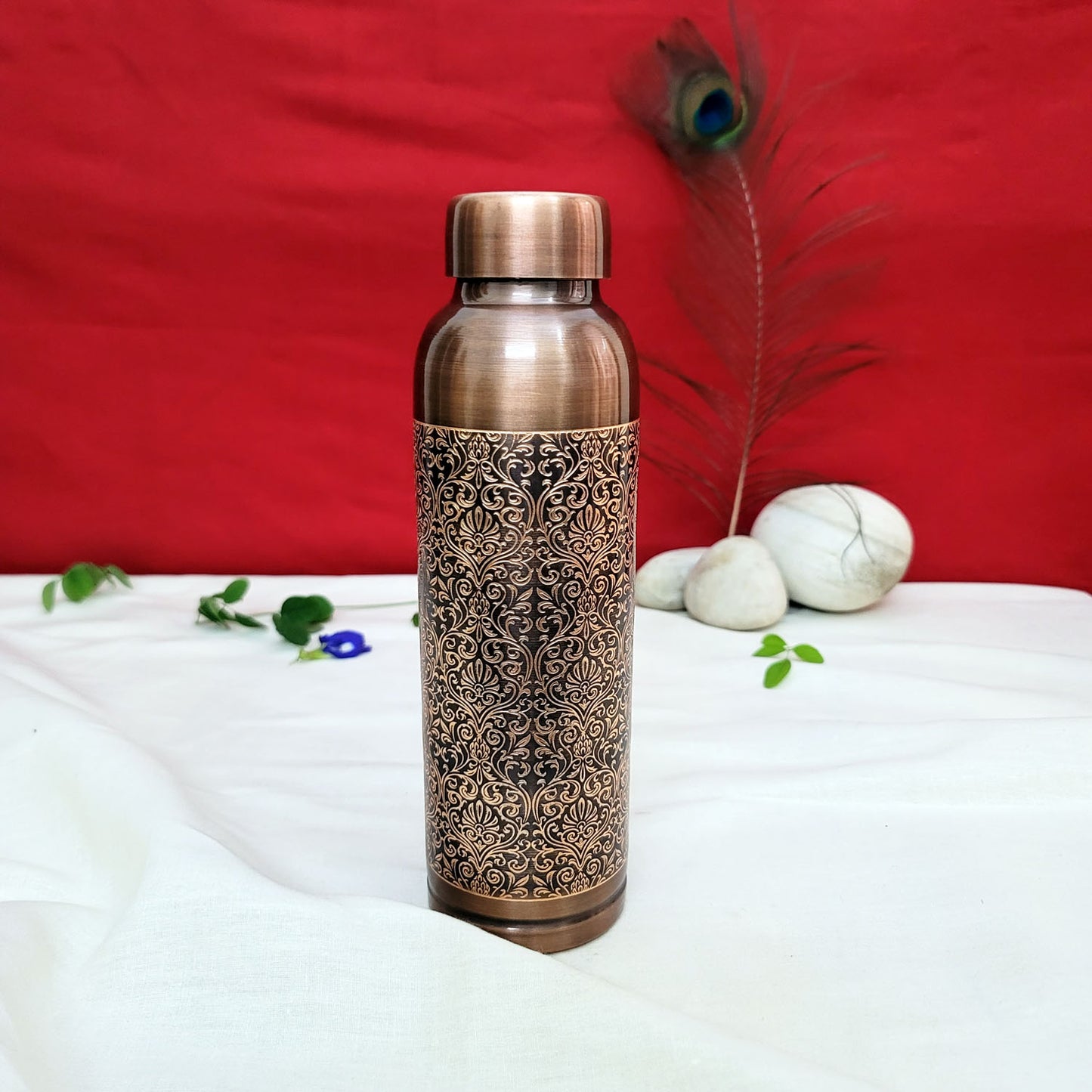 Pure Copper Water Bottle Milton Antique Engraved Design Capacity 1 Litre