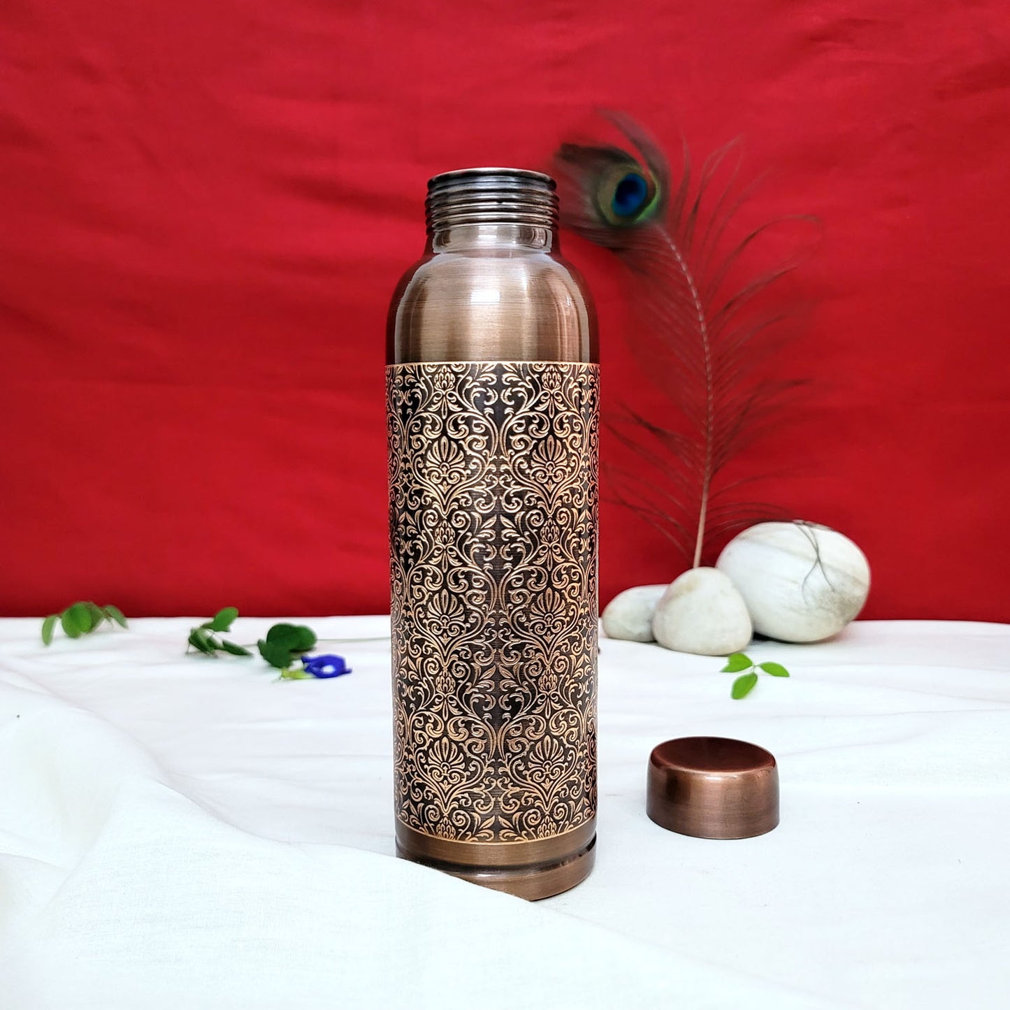 Pure Copper Water Bottle Milton Antique Engraved Design Capacity 1 Litre