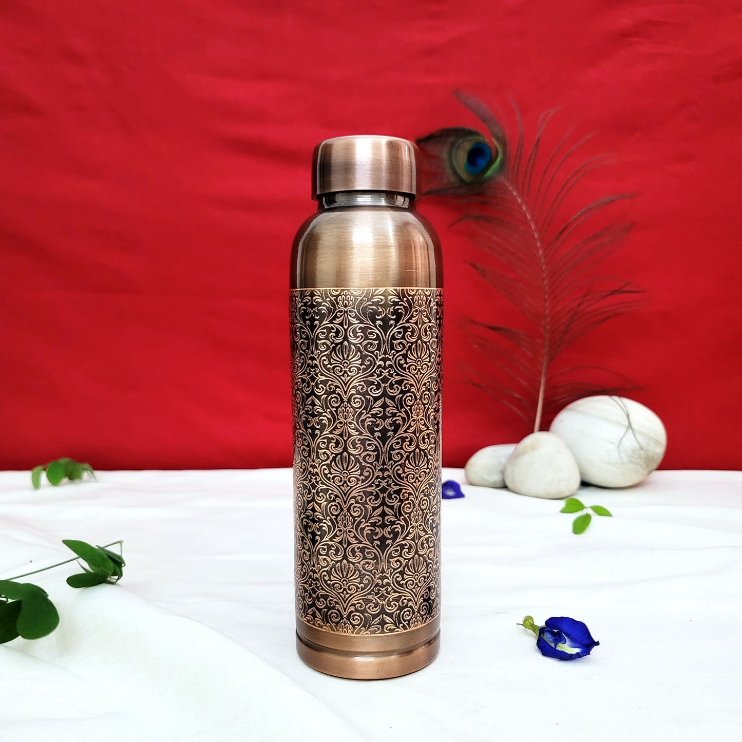 Pure Copper Water Bottle Milton Antique Engraved Design Capacity 1 Litre