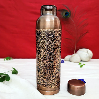 Pure Copper Water Bottle Milton Antique Engraved Design Capacity 1 Litre