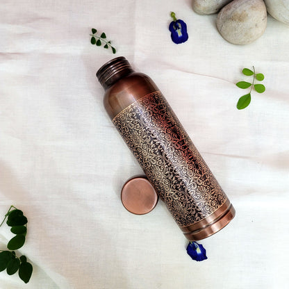 Pure Copper Water Bottle Milton Antique Engraved Design Capacity 1 Litre