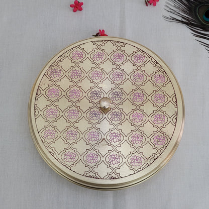 Handcrafted Red Lotus  Design Spice Box | Elegant Etched Brass | 7 Compartments | 7-9 Inches | Kitchen Storage