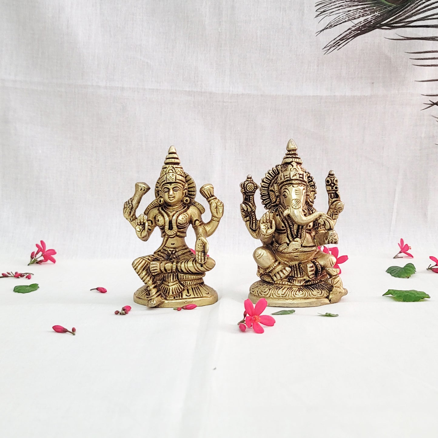 Brass Ganesh & Lakshmi Ji Idol Set with Antique Finishing Size 5'' | Special for Diwali Pooja