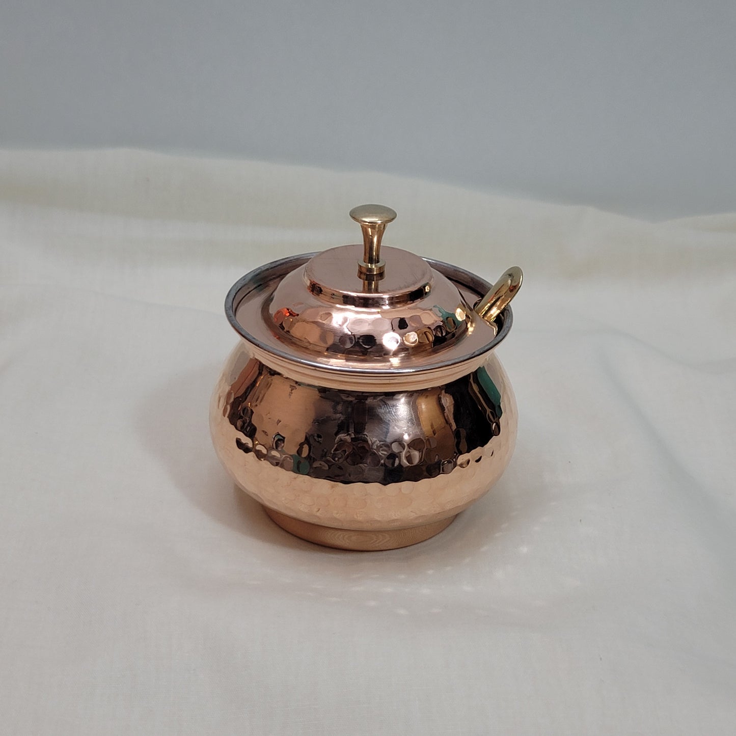 Authentic Hammered Copper Ghee Pot (Tin-Lined Kalai) with Brass Spoon | Clarified Butter Jar