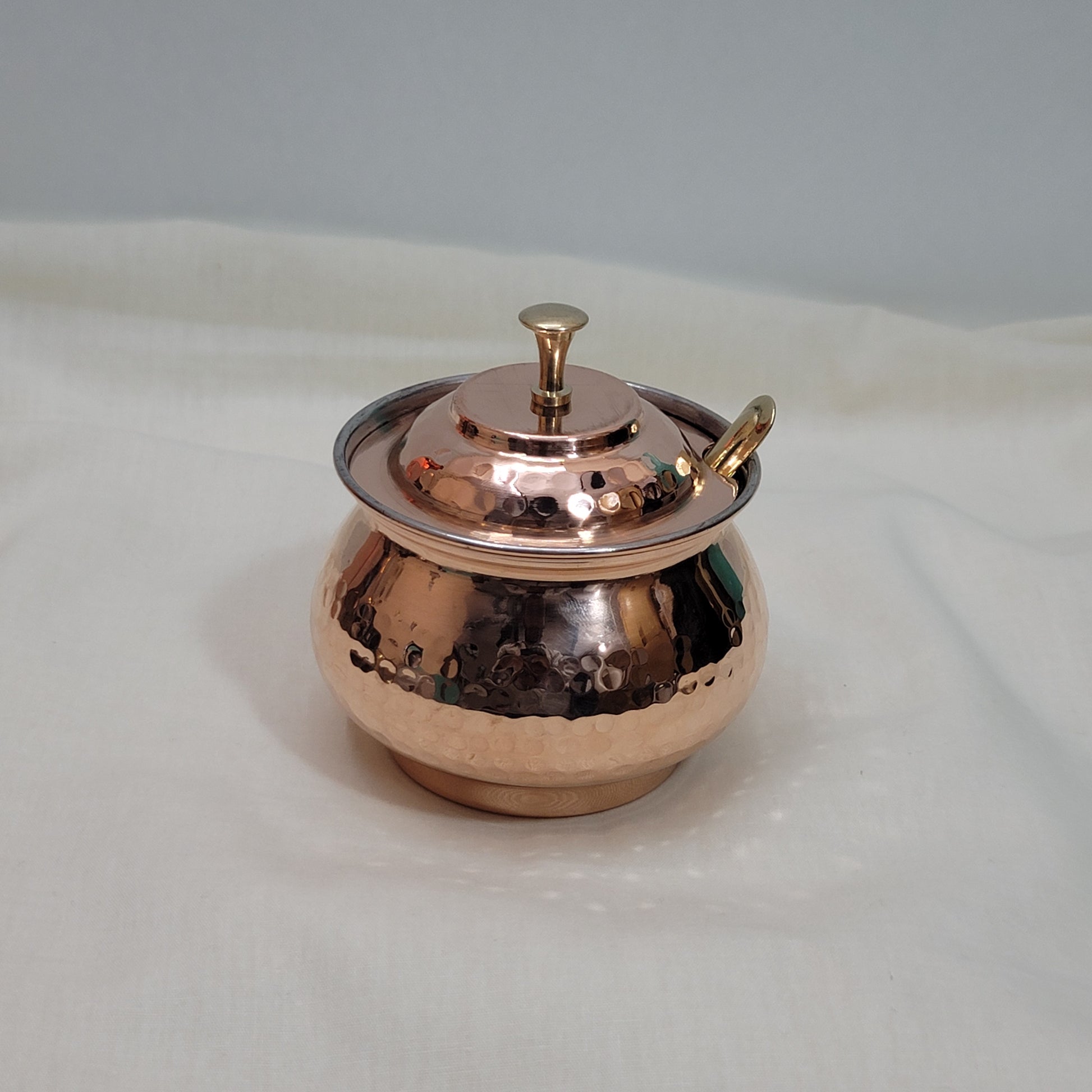 Authentic Hammered Copper Ghee Pot (Tin-Lined Kalai) with Brass Spoon | Clarified Butter Jar - Image 3
