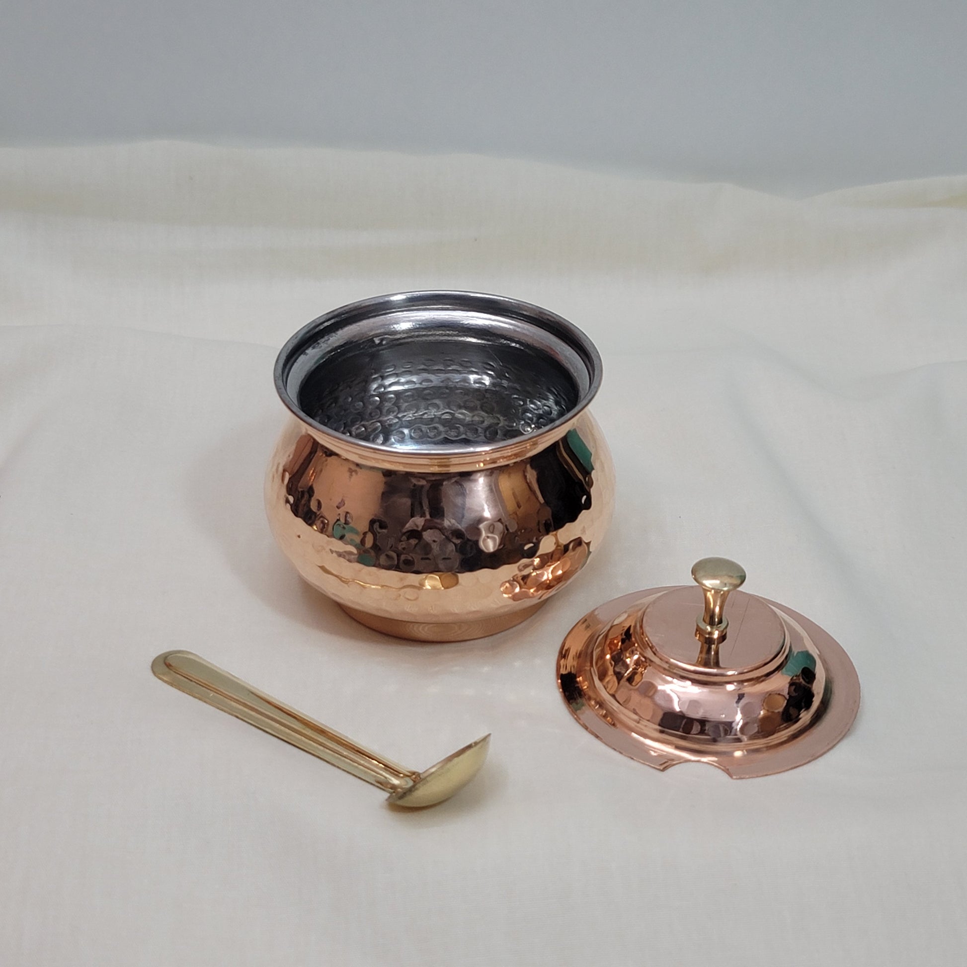 Authentic Hammered Copper Ghee Pot (Tin-Lined Kalai) with Brass Spoon | Clarified Butter Jar - Image 4