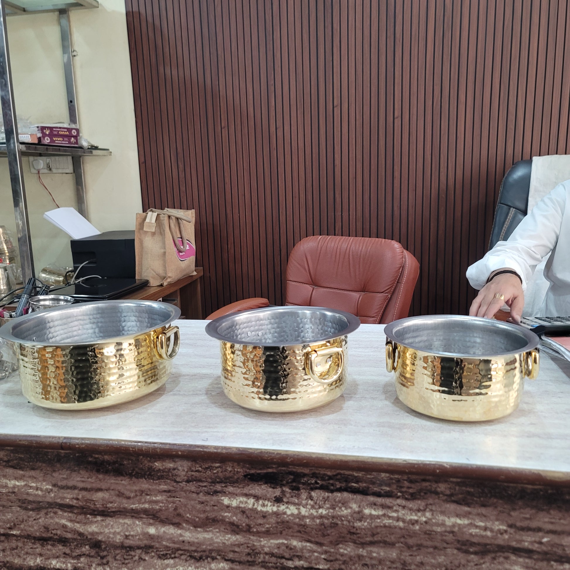 Pure Brass Hammered Cooking Pot Set of 3 | Sama Homes - Image 4