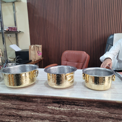 Pure Brass Hammered Cooking Pot Set of 3 | Sama Homes by SAMA Homes - Sustainable Living (View 4)