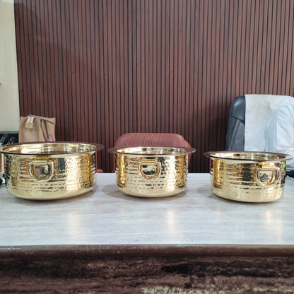 Pure Brass Hammered Cooking Pot Set of 3 | Sama Homes by SAMA Homes - Sustainable Living