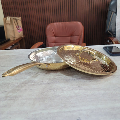 Pure Brass Hammered Fry Pan with Lid | Heavy-Gauge Artisan Cookware by Sama Homes - Sustainable Living