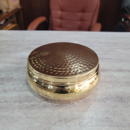 Handcrafted Pure Brass Roti Dan | Hammered Chapati Box (6.25") by Sama Homes - Sustainable Living