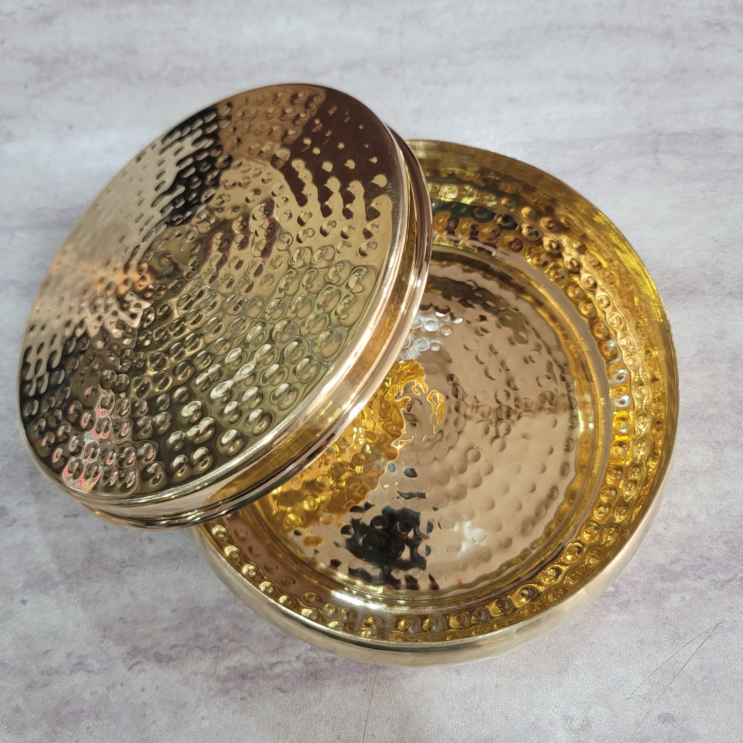 Handcrafted Pure Brass Roti Dan | Hammered Chapati Box (6.25")