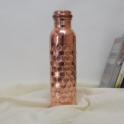 100% Pure Certified Copper Water Bottle – Heavy Brick Hammered / Honeycomb Design (950ML) by SAMA Homes - Copper Bottle (View 4)