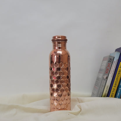 100% Pure Certified Copper Water Bottle – Heavy Brick Hammered / Honeycomb Design (950ML) by SAMA Homes - Copper Bottle (View 5)